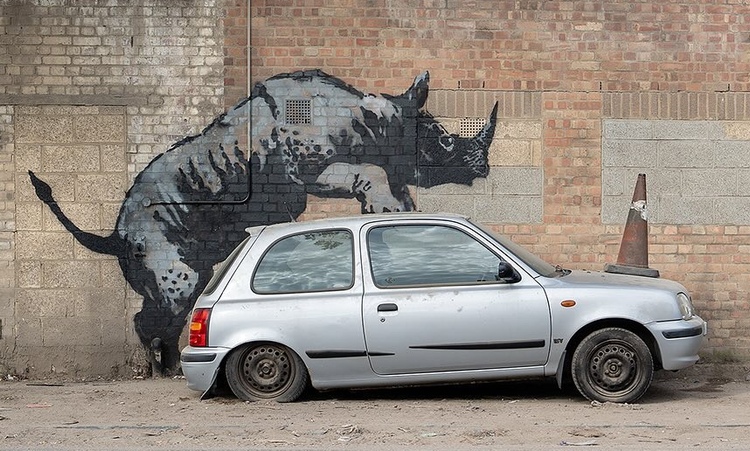 Banksy London - Nashorn, Piranhas, Raubkatze & Pelikan